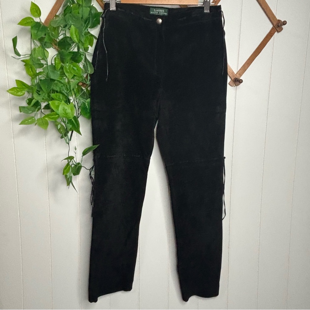 Ralph Lauren Vintage Pants Womens 6P High Rise 100% Leather Suede Bootcut Black